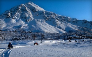 Snowmobiles snowy mountain travel
