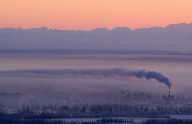 Fairbanks winter day temperature smoke pollution Alaska