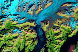 Columbia Glacier breakup satellite 2010