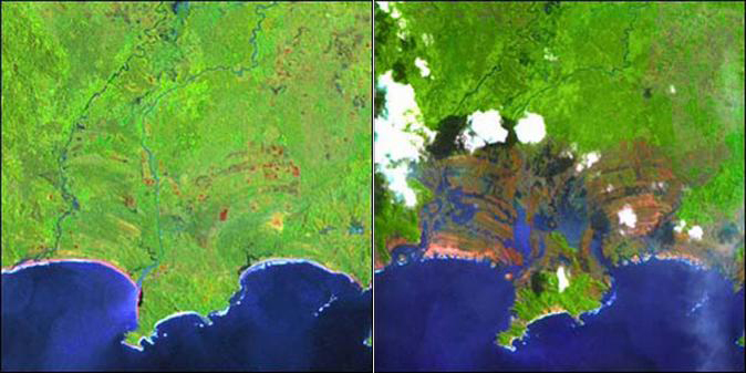 Landsat image tsunami damage Sumatra