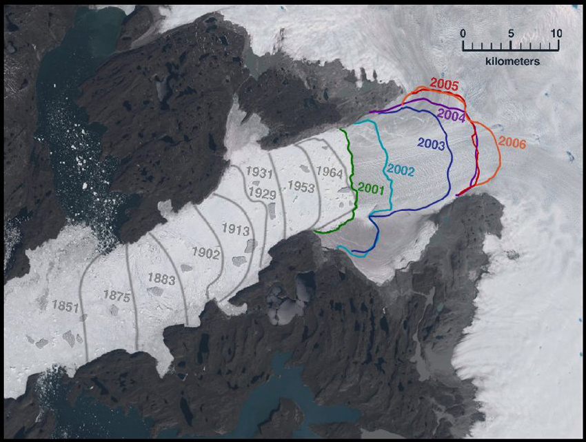 Jakobshavn Glacier historic fronts
