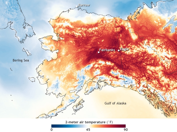 Temperature in Alaska on the afternoon of May 23, 2015, based on data from NOAA's Real-time Mesoscale Analysis / Courtesy NOAA