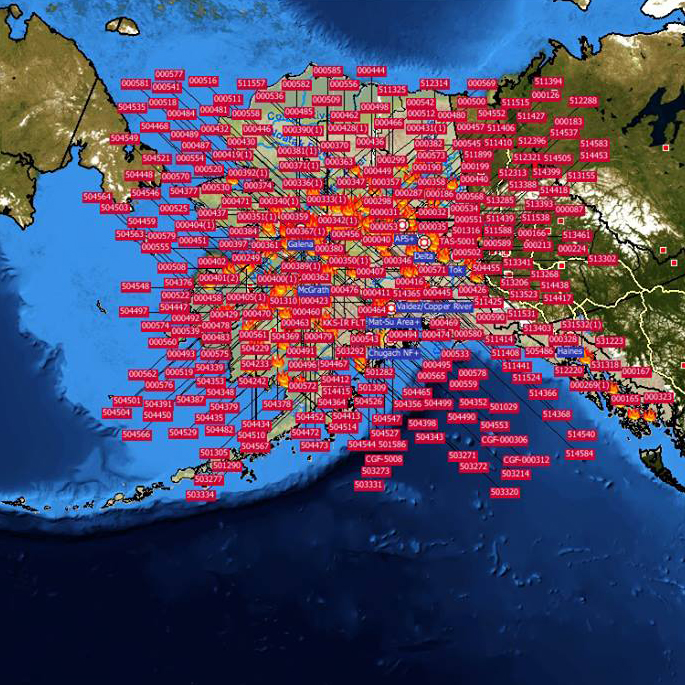 Alaska's wildland fires in 2015 up to June 23 plotted on a map / Courtesy the Alaska Interagency Coordination Center